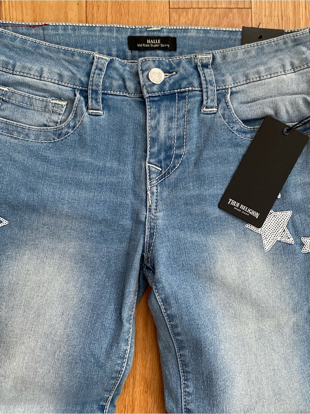 True Religion Light Blue Star-Accent Skinny Jeans